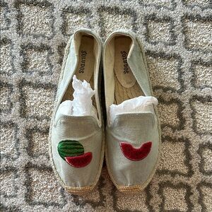 Stylish Soludos Espadrilles with Red and Green Watermelon Embroidery